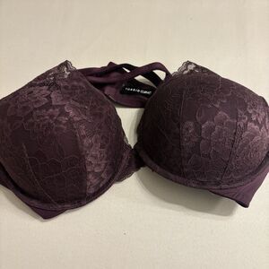 Torrid Curve 44B Purple Lace Bra Eggplant Plunge Push Up Strappy Back Underwire